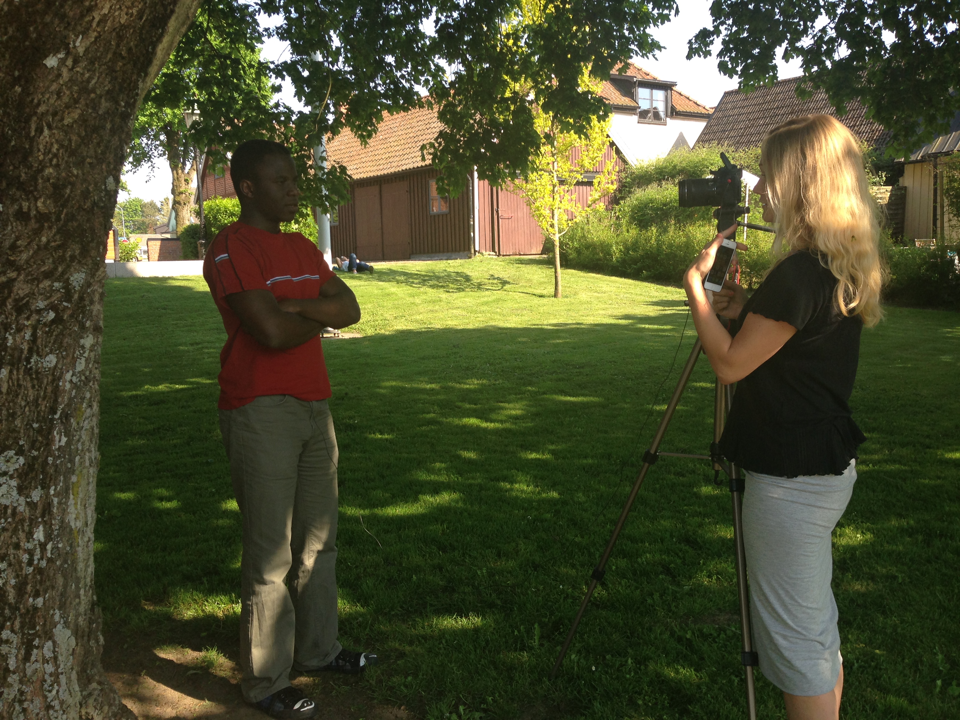 Madeleine Schoug is filming an interview with one of the participants